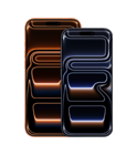 iPhone 17 Pro Max, face avant, coloris orange cosmique, iPhone 17 Pro, face avant, coloris bleu intense