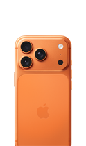iPhone 17 Pro, face arrière, coloris orange cosmique, système caméra Pro Fusion dans un plateau au sommet