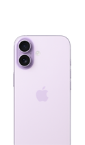 iPhone 17, face avant, coloris lavande, système à deux caméras Fusion en haut à gauche