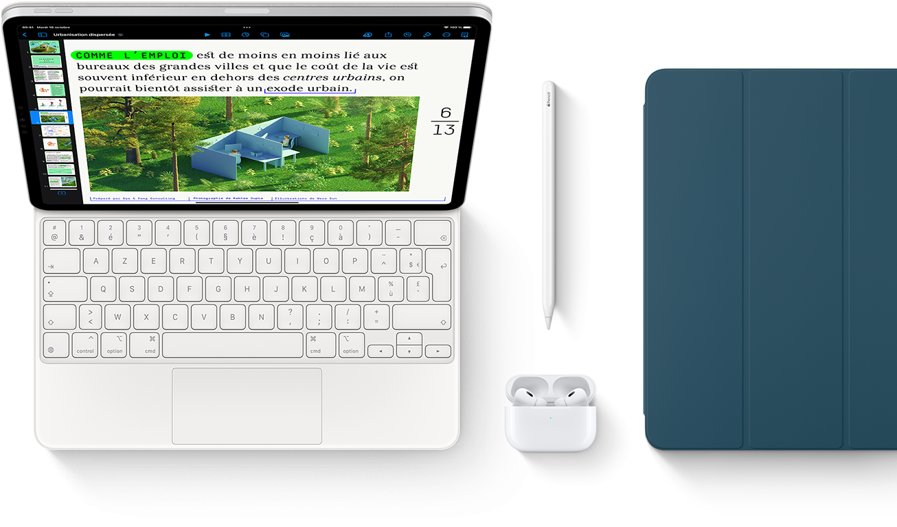 Smart Keyboard Folio, Apple Pencil, AirPods Pro et étui pour iPad bleu marine