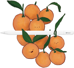 Apple Pencil USB‑C posé sur une pile d’oranges