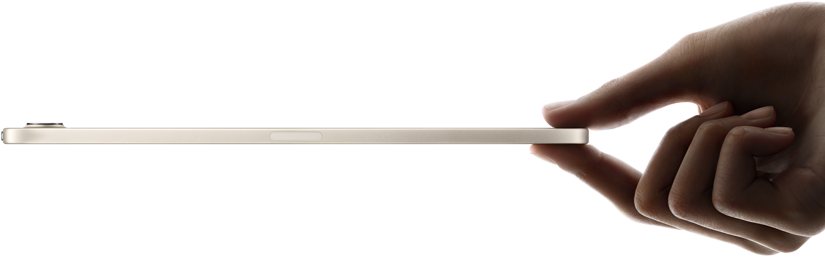 iPad mini, tenu en main, vue latérale, design fin et léger