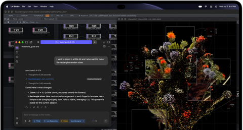 MacBook Pro avec Écran PROLED XDR, noir sidéral, écran affichant une image en cours de création à l’aide de TouchDesigner et LM Studio