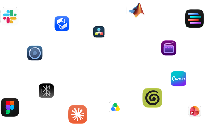 Différents glyphes d’apps sont disposés autour du texte suivant : Vos apps décollent sur macOS