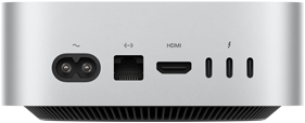Mac mini, de dos, prise d’alimentation, port Ethernet, port HDMI, trois ports Thunderbolt